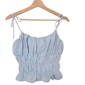 American Threads Ruffle Shoulder Tie Crop Top S